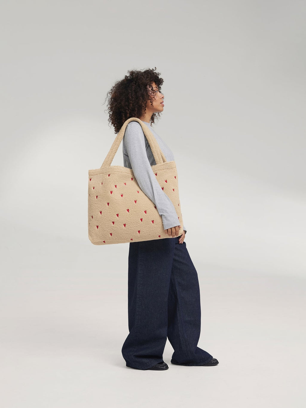 Ecru Teddy Hearts Mom Bag