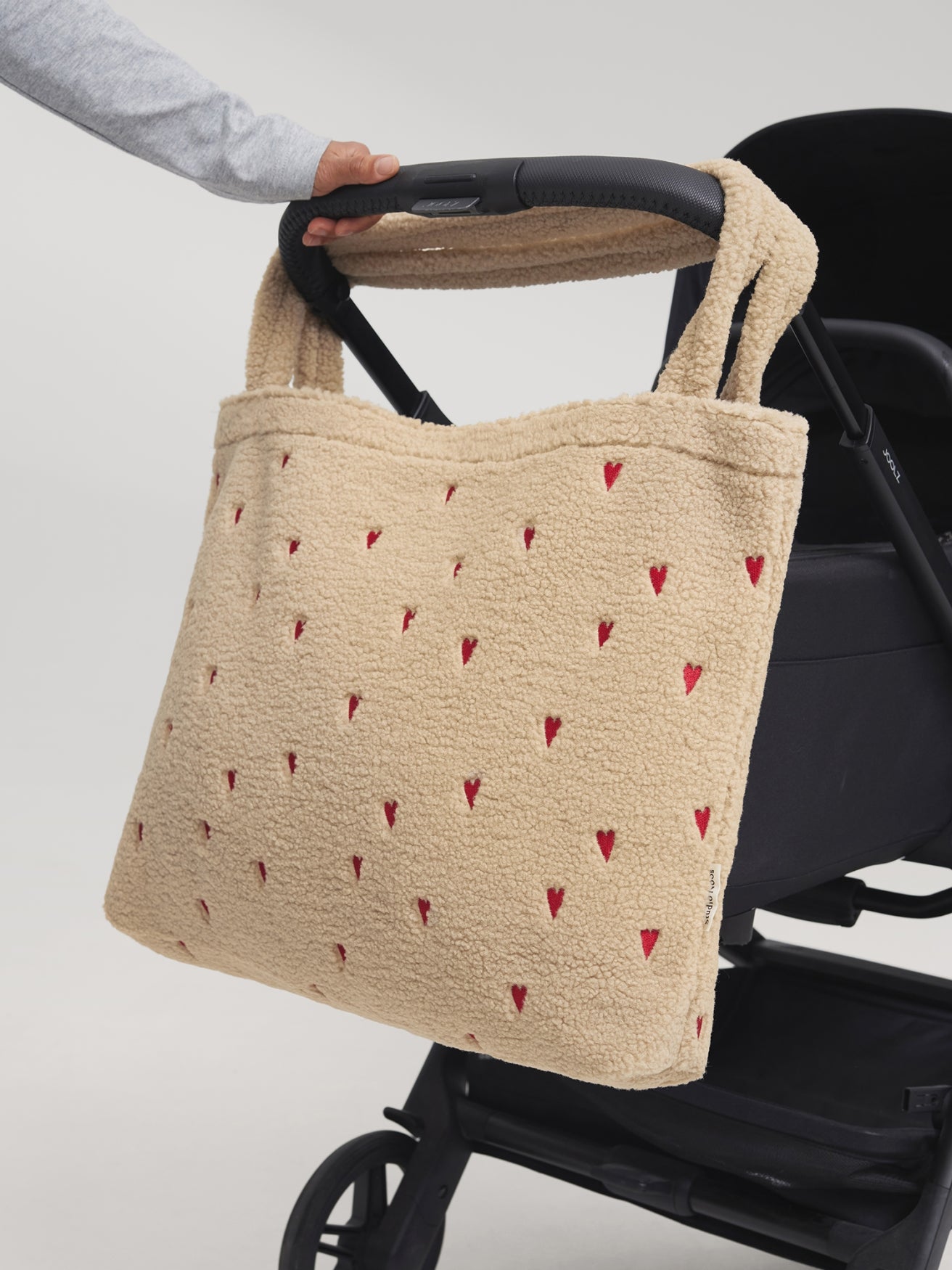 Ecru Teddy Hearts Mom Bag